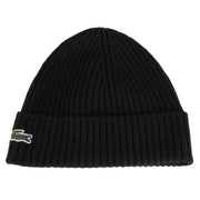 Lacoste Black Ribbed Wool Beanie