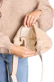 Hindbag Cream Andrea Teddy Half Moon Bag
