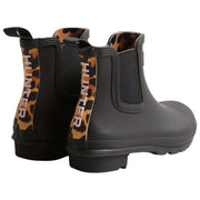 Hunter Black Original Leopard Backstrap Chelsea Boots