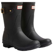 Hunter Black Original Short Leopard Backstrap Wellington Boots