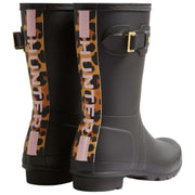Hunter Black Original Short Leopard Backstrap Wellington Boots