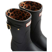 Hunter Black Original Short Leopard Backstrap Wellington Boots