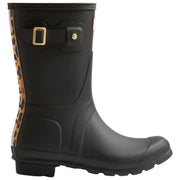 Hunter Black Original Short Leopard Backstrap Wellington Boots