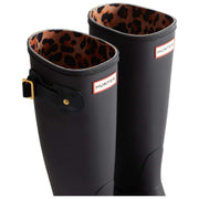 Hunter Black Original Tall Leopard Backstrap Wellington Boots