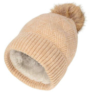 Elie Beaumont Beige Knitted Weave Pom Pom Hat