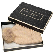 Elie Beaumont Beige Knitted Weave Pom Pom Hat