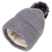 Elie Beaumont Grey Knitted Weave Pom Pom Hat
