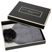 Elie Beaumont Grey Knitted Weave Pom Pom Hat