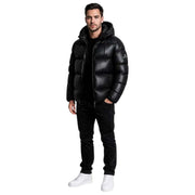 Helvetica Mountain Pioneers Black Edge Hooded Down Jacket