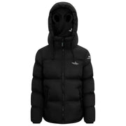 Helvetica Mountain Pioneers Black Middle Block Hooded Down Jacket