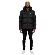 Helvetica Mountain Pioneers Black Middle Block Hooded Down Jacket