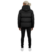 Helvetica Mountain Pioneers Black Middle Block Hooded Down Jacket