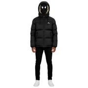 Helvetica Mountain Pioneers Black Middle Block Hooded Down Jacket