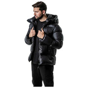 Helvetica Mountain Pioneers Black Silver 2 Hooded Down Jacket