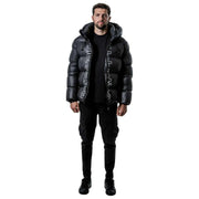 Helvetica Mountain Pioneers Black Silver 2 Hooded Down Jacket