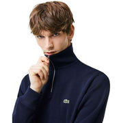 Lacoste Navy Half Zip Stand Up Collar Cotton Sweatshirt