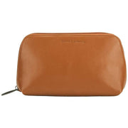 Smith and Canova Tan Soft Grain Leather Zip Top Cosmetic Bag