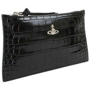 Vivienne Westwood Black Small Croc Flat Zip Clutch