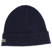 Lacoste Navy Ribbed Wool Beanie