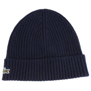 Lacoste Navy Ribbed Wool Beanie