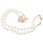 Vivienne Westwood Rose Gold Mini Bas Relief Pearl Choker Necklace