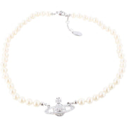 Vivienne Westwood Silver Mini Bas Relief Choker Pearl Necklace